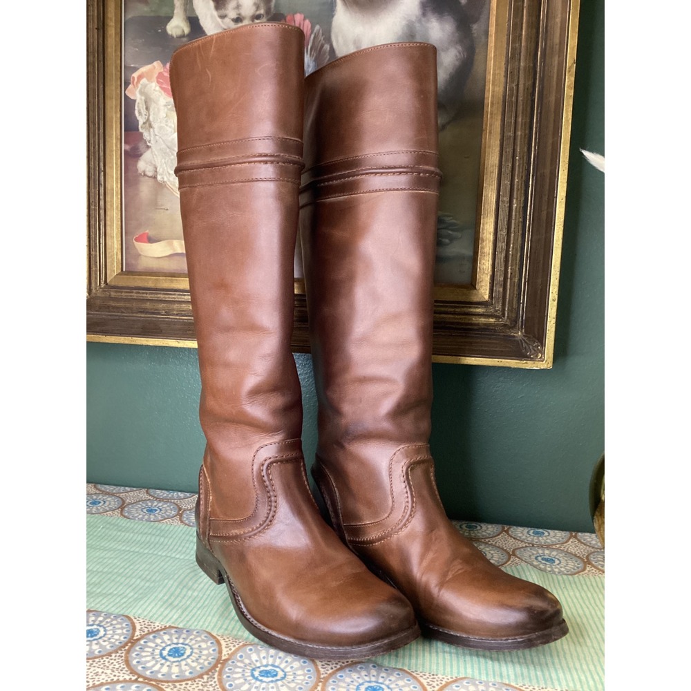Frye Melissa Button Tall Leather Riding Boots Cognac Brown Womens 6 B 76441